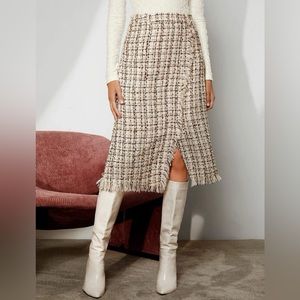 Never worn! SHEIN High Waist Plaid Raw Trim Split Hem Tweed Skirt Workwear Small